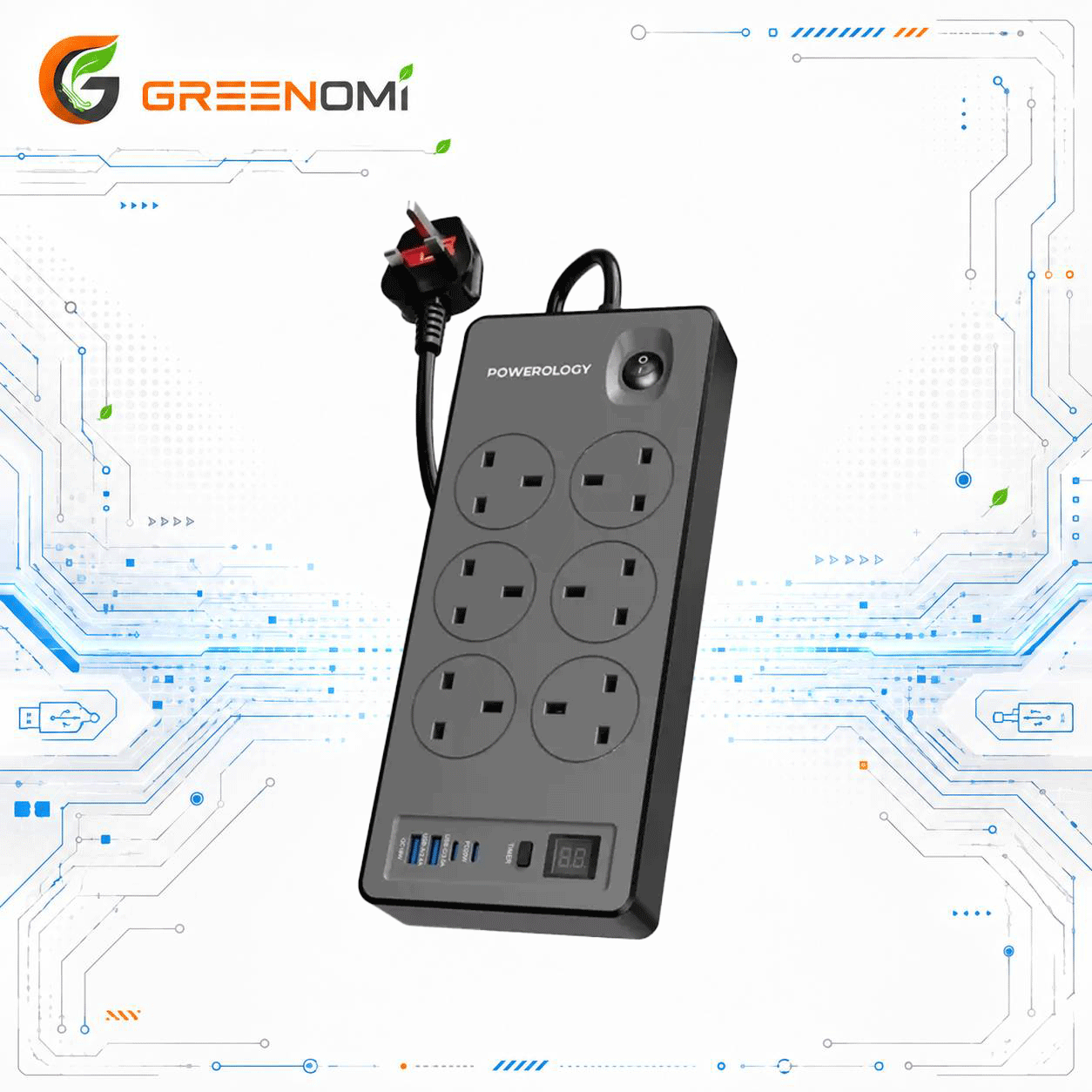 هاب برق 6 پورت  U S B -PD پاورولوژی Powerology  6AC/2990w PWCUQC046BK