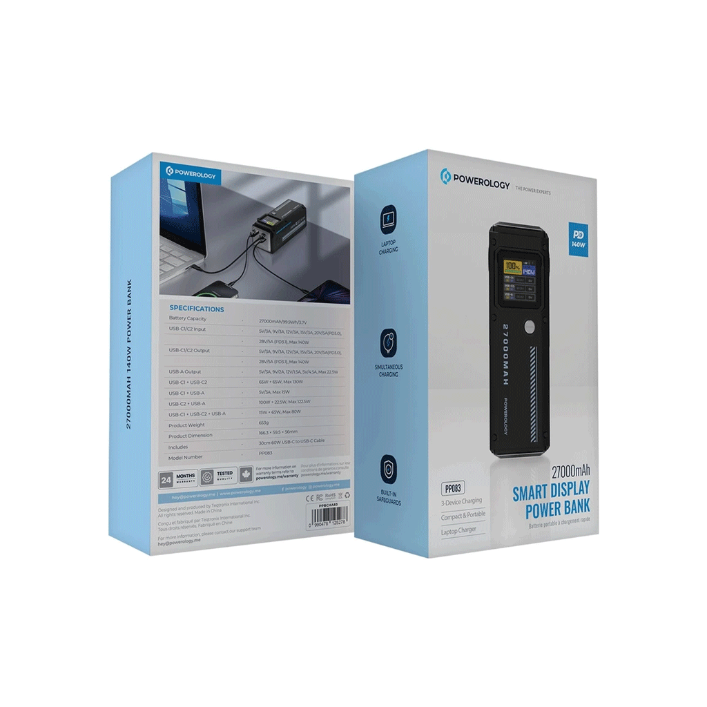 پاور بانک ۶۵ وات پاورولوژی 27000mah مدل Powerology PPBCHA83
