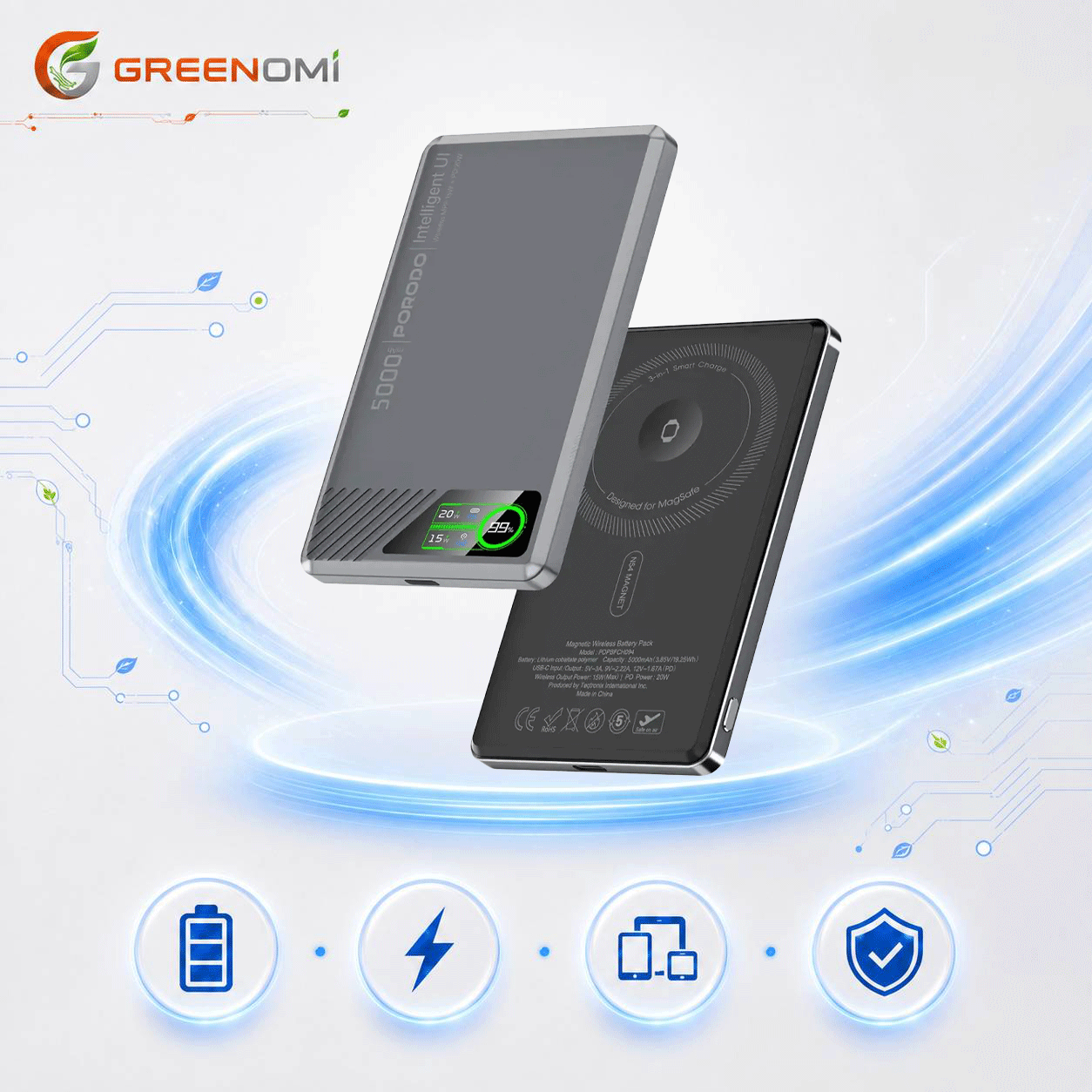 پاوربانک 5k mah 2 in 1 پرودو مدل Porodo TFT
