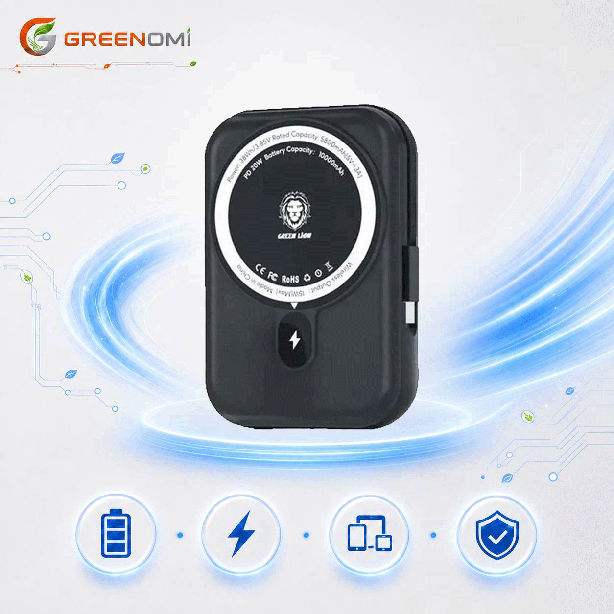 پاوربانک 10kگرین لاین مدل Green lion MONACO