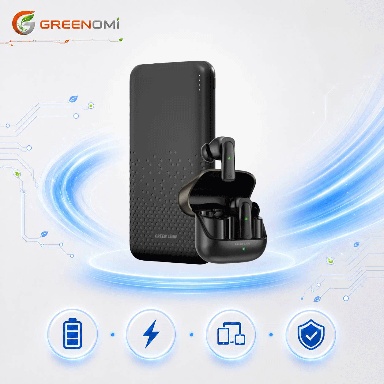 پاوربانک 10k گرین لاین مدل Green lion ROME EARBUDS