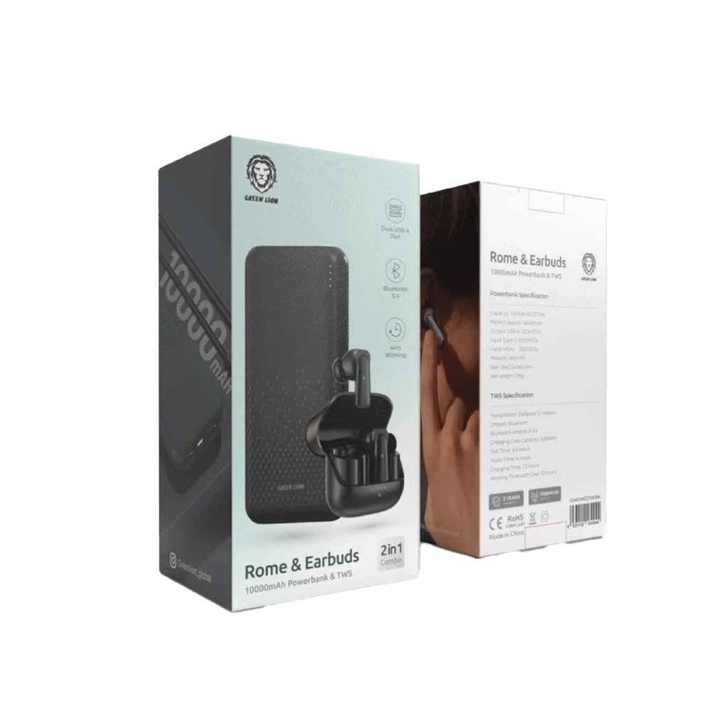 پاوربانک 10k گرین لاین مدل Green lion ROME EARBUDS