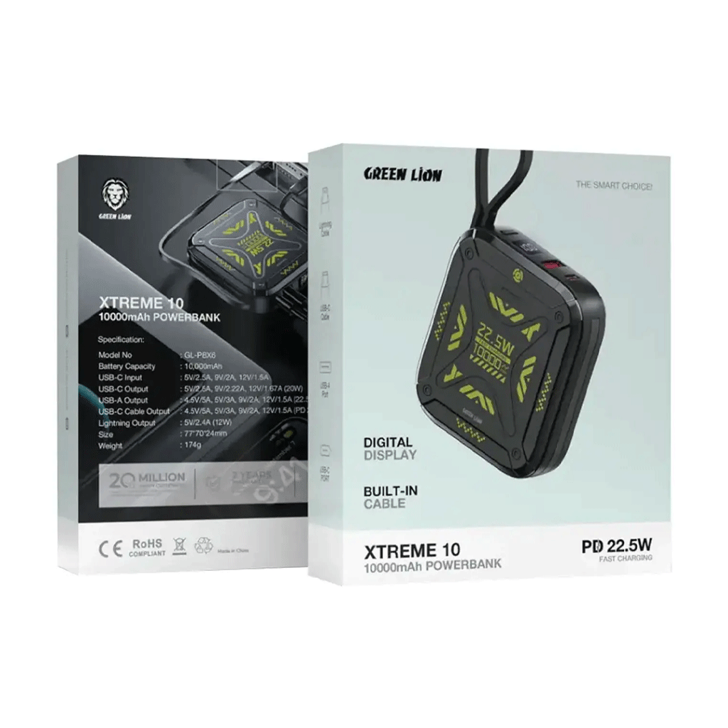 پاوربانک 10k گرین لاین مدل Green lion XTREAM10
