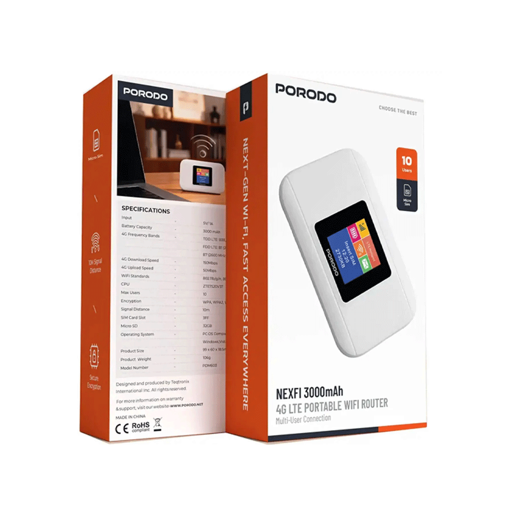 مودم همراه پرودو مدل PORODO TRAVEL ROUTER 4G