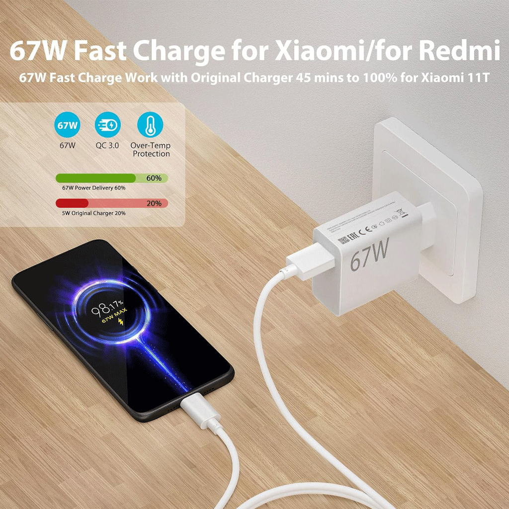 آداپتور شیاومی 67 وات به همراه کابل XIAOMI