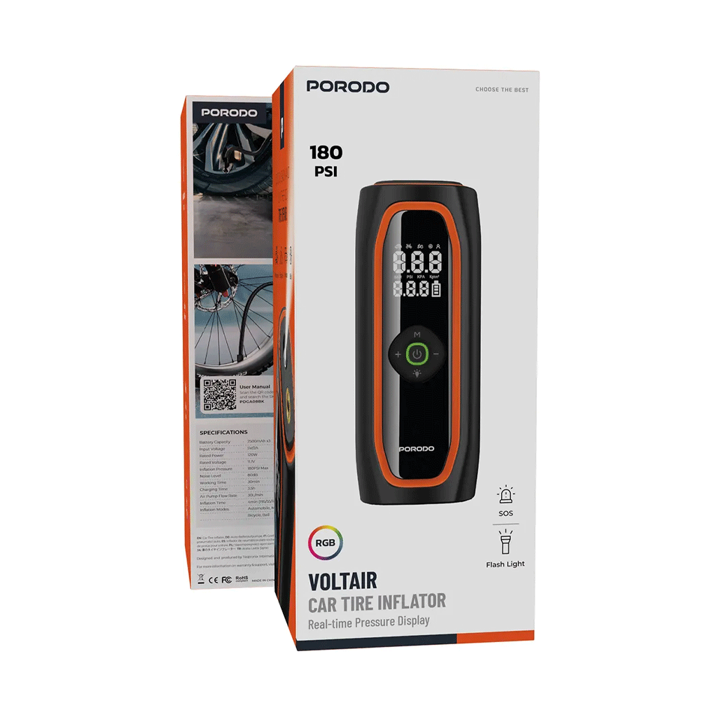 کمپرسور و پمپ باد شارژی خودرو پرودو مدل PORODO VOLTAIR PDGA08BK