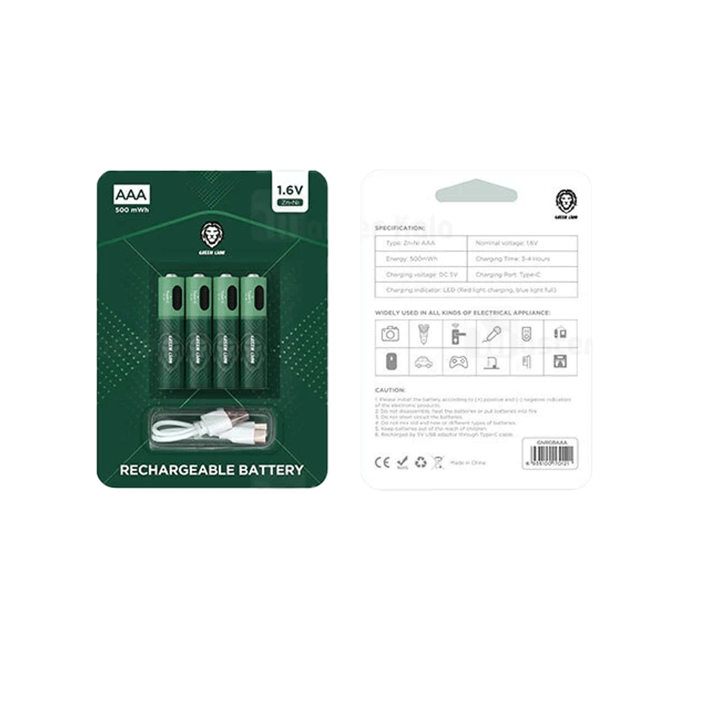 پک 4 عددی باتری نیم قلمی شارژی گرین لاین Green Lion AAA Rechargeable Battery