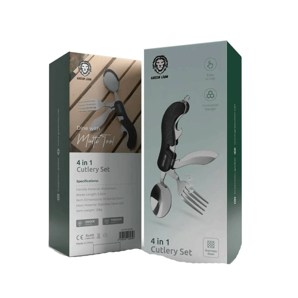 ست قاشق چنگال کمپ گرینلاین مدل Green lion 4 IN 1