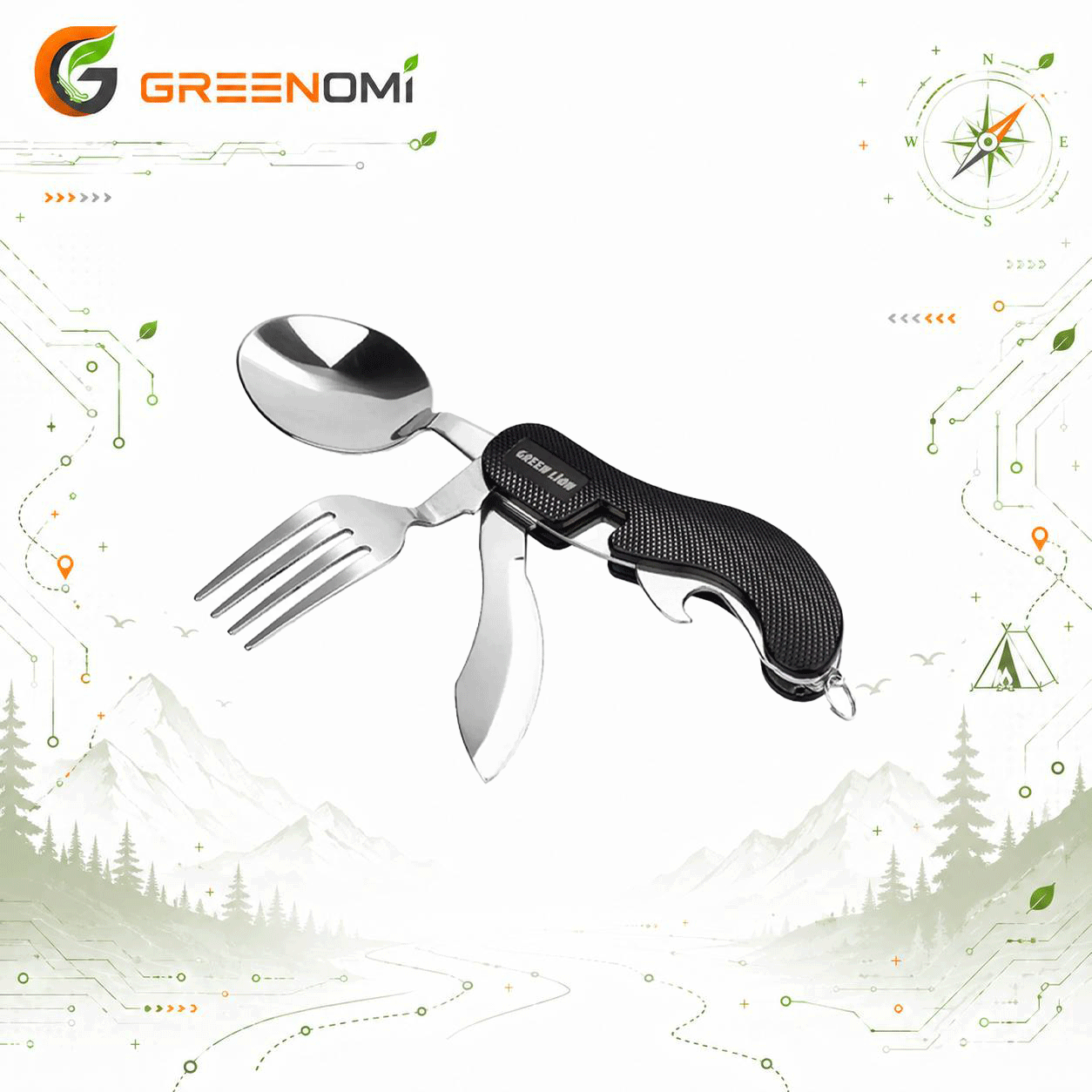 ست قاشق چنگال کمپ گرین‌لاین مدل Green lion 4 IN 1