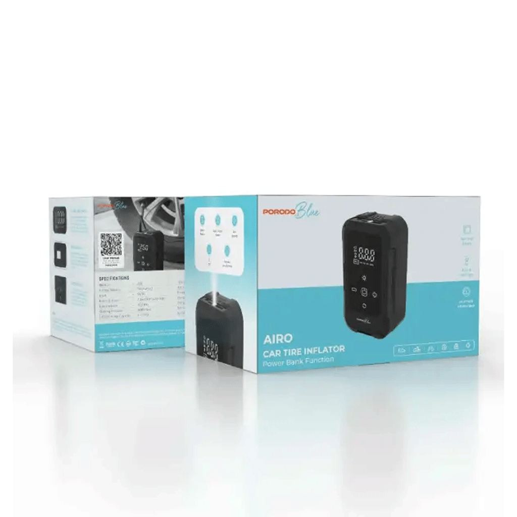 پمپ باد شارژی خودرو پرودو مدل PORODO AIRO CAR TIRE INFLATOR